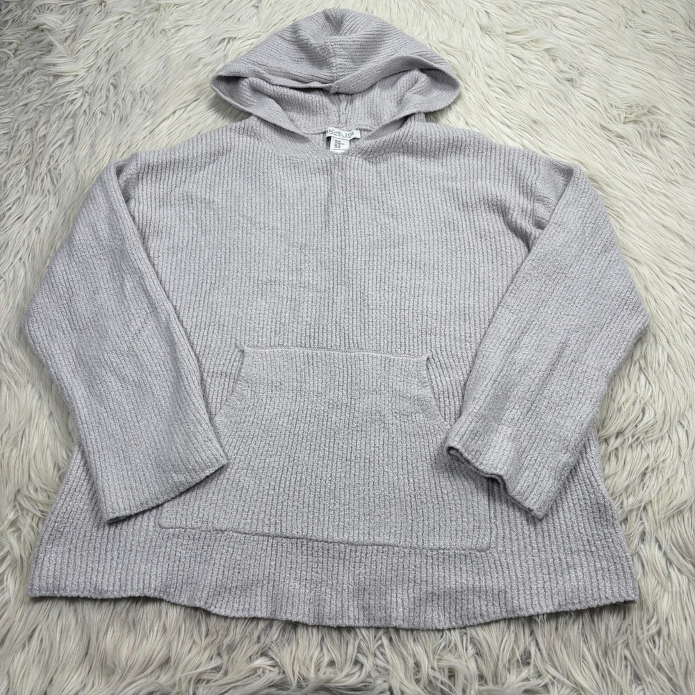 Rachel Zoe Women's XL Gray Plush Ribbed Knit Hoodie Cozycore Lounge Soft